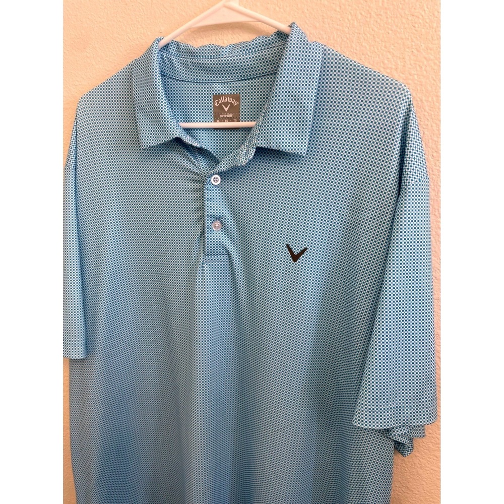 Callaway Mens‎ XL Golf Polo Shirt Blue White Geo Print Performance Short Sleeve
